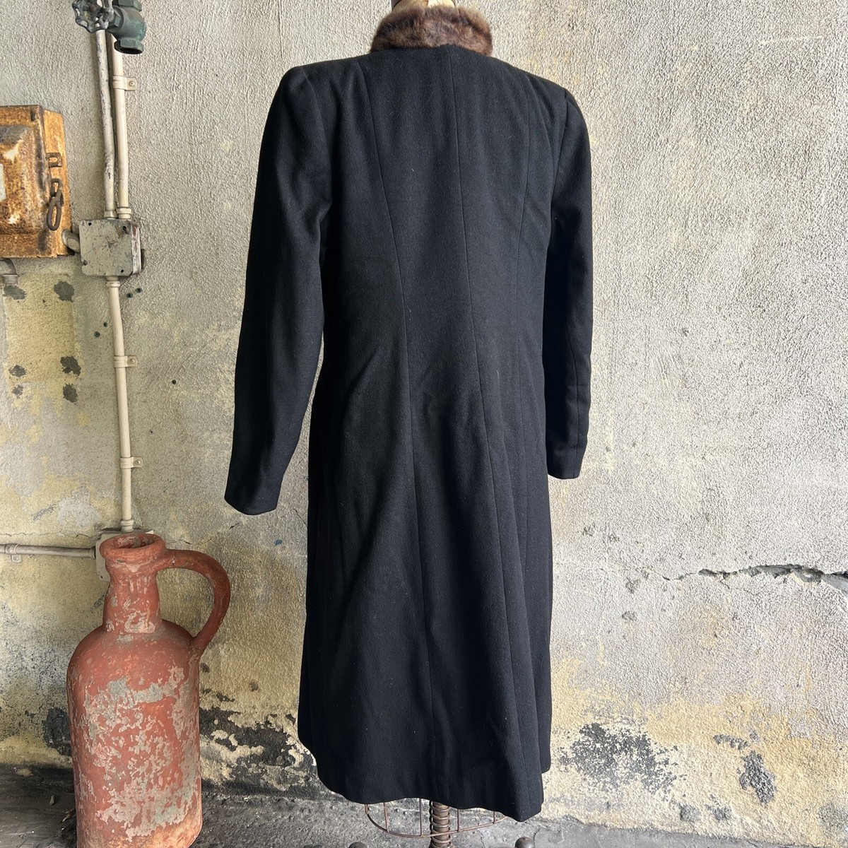 Vintage 1930s Black Wool Coat Brown Mink Fur Satin Liner Jacket