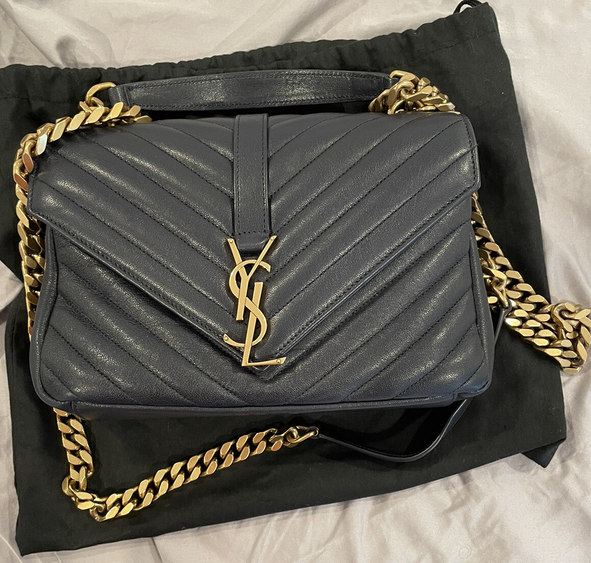 Saint Laurent College Gold Hardware Shoulder Bag Medi… Gem