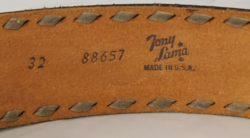 Vintage Tony Lama Leather Womens Embossed Belt w/ Engraved Horse Buckle Size 32 - Picture 2 of 11