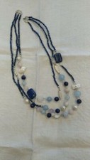 Collana sodalite, morganite, perle barocche -artigianale, acciaio inox