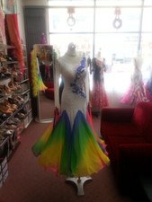 0954Lady STANDARD dance dress US size s, MUTI/WHITE color w/ AB color stone