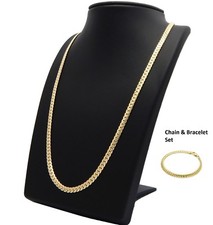 14k Mens Miami Cuban link Chain  Bracelet Set Gold Plated 5mm Necklace