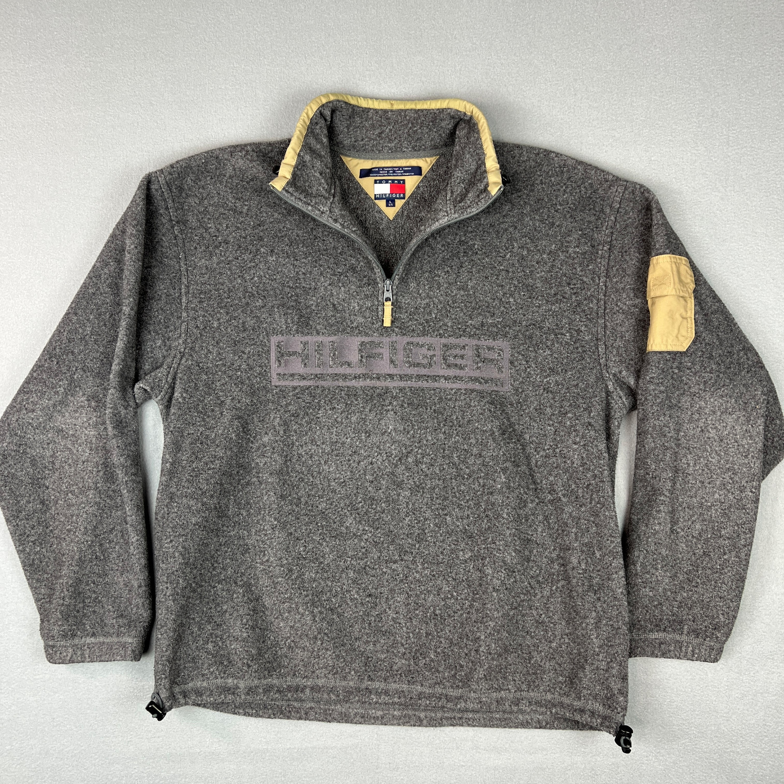 VTG 90s Tommy Hilfiger Men's Large 1/4 Zip Fleece Pullover Preppy Spellout