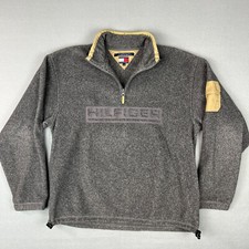 VTG Tommy Hilfiger 1/4 Zip Mens Large Fleece Spellout 1990s Pullover Preppy
