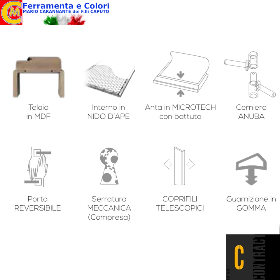 Porta Battente Reversibile Legno Liscia Cieca MICROTEC Porte Per Interni Casa - Immagine 2 di 4