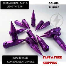 20 Purple Spike Lug Nut 14X1.5 For Chevy Camaro Dodge Challenger Charger Hellcat