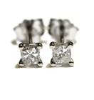 14k white gold .31ct I1 I2 H princess diamond 4 prong stud earrings — photo 1