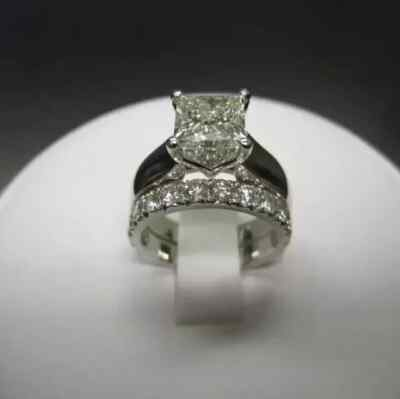 #ad 4 CT Princess Cut Moissanite Bridal Wedding Ring Set 14K White Gold Plated SZ 7 $105.87