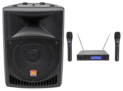 Rockville RPG8 8'' Powered Active 400 Watt PA Speaker W/Dual Wireless Mics