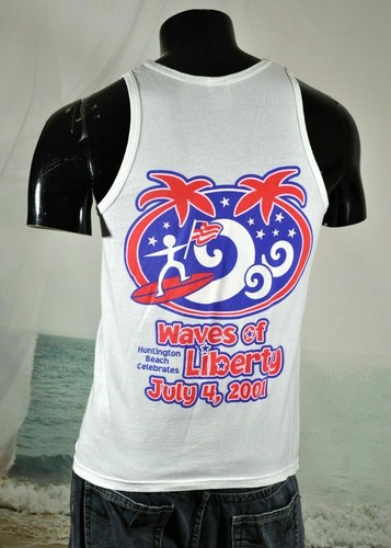 Vintage 2001 Huntington Beach WAVES of LIBERTY Muscle Tank Top GYM SHIRT Sz S - Picture 2 of 6