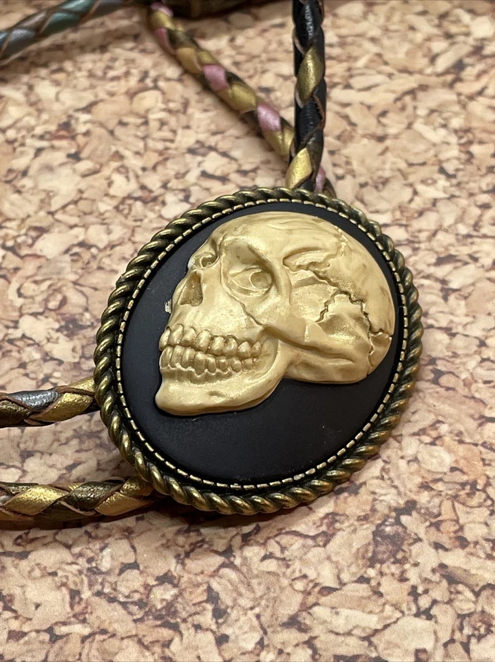 Sugar Skull Cameo Wedding Bolo Necklace Lariat Tie Gothic GIFT HALLOWEEN Bronze - Image 4 of 4