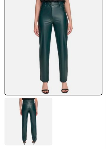 NWT $89 Calvin Klein Solid Faux Leather Straight Leg Pants Trousers 6 Green