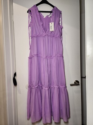 BRAND NEW Flowy Maxi Dress with Ruffle - Large, Lilac | eBay