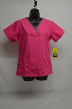 NEW WonderWink Scrubs ORIGINS Women's Y-Neck Fashion Top Pink 6026 SMALL