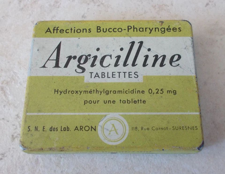 Ancienne Boite métal ARGICILLINE Médicament Pharmacie Gorge France vert - Photo 2/4