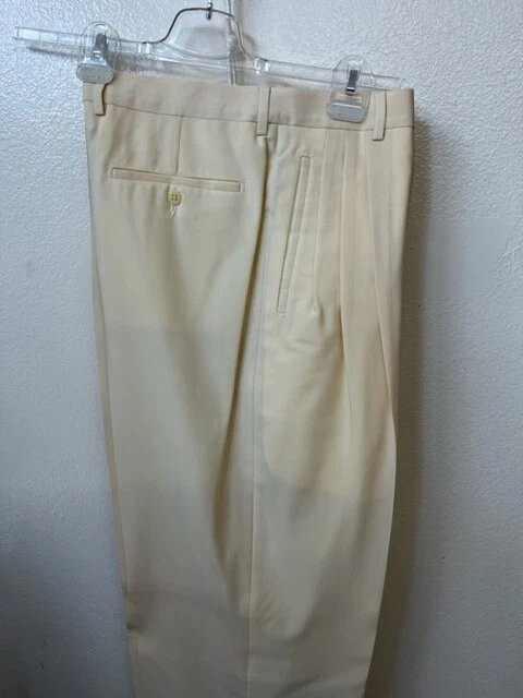 Men's Pants 100% Wool ,3Pleat, Ecru Color Size.30-40 Made In Italy Art.400211