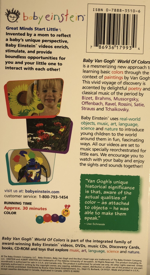 Baby EinsteinBaby Van GoghWorld Of Colors(VHS]TESTEDRARE VINTAGE