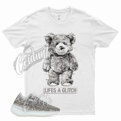 White GLITCH T Shirt for YZ Boost 380 Pyrite Grey Stone Salt 350 500 700