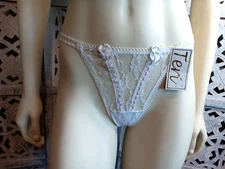Teri Sexy White Bows Pink Ribbon Lace Thong Lingerie Panties #410 Size M NWT