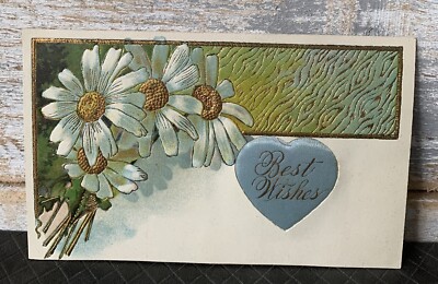 Jugendstil GÄNSEBLÜMCHEN Blumen geprägt vergoldet gepolstert USA Postkarte um 1910