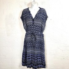 AUTOGRAPH Womens Midi Dress Plus Size S Navy Blue/White Sleeveless V-Neck A-line