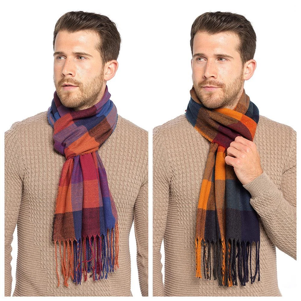 A2Z Men's Checked Scarf Soft Winter Wrap Tartan Pattern with Tassels and Fringe