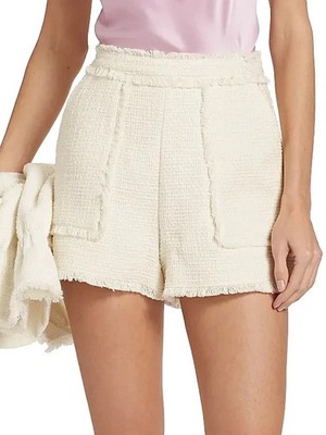 NWT- Cinq à Sept 'Allen' Cotton-Tweed Fringe-Trim Shorts, Gardenia - Size 8