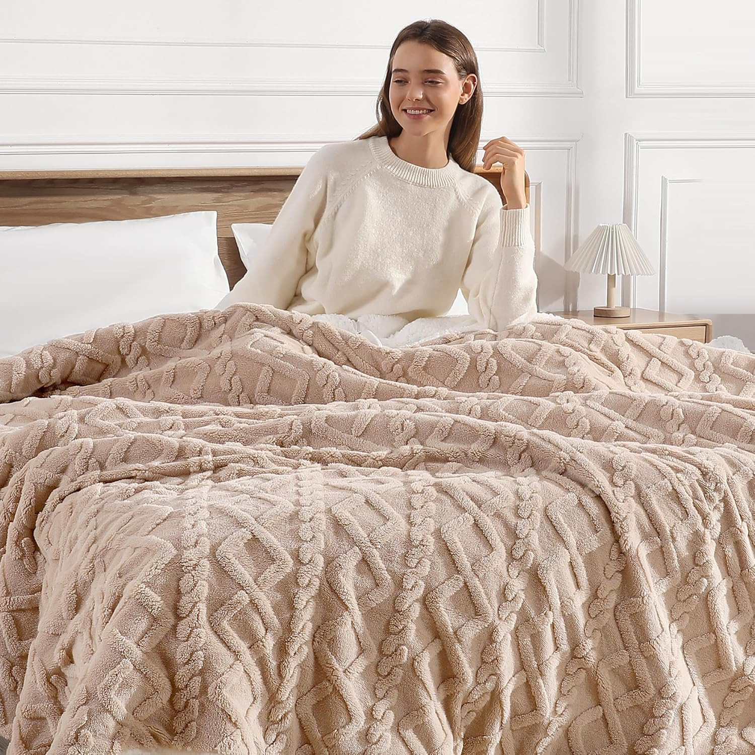 Queen Size Heated Electric Blanket with Dual Control & Auto-Off - Beige