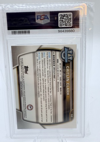 2022 Bowman University CAITLIN CLARK 1st Iowa Rookie #50 Mint PSA 9 - Picture 2 of 2