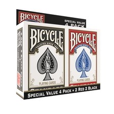 Playing Cards 4 Pack, Poker Size, Red and Black Decks, USA Made