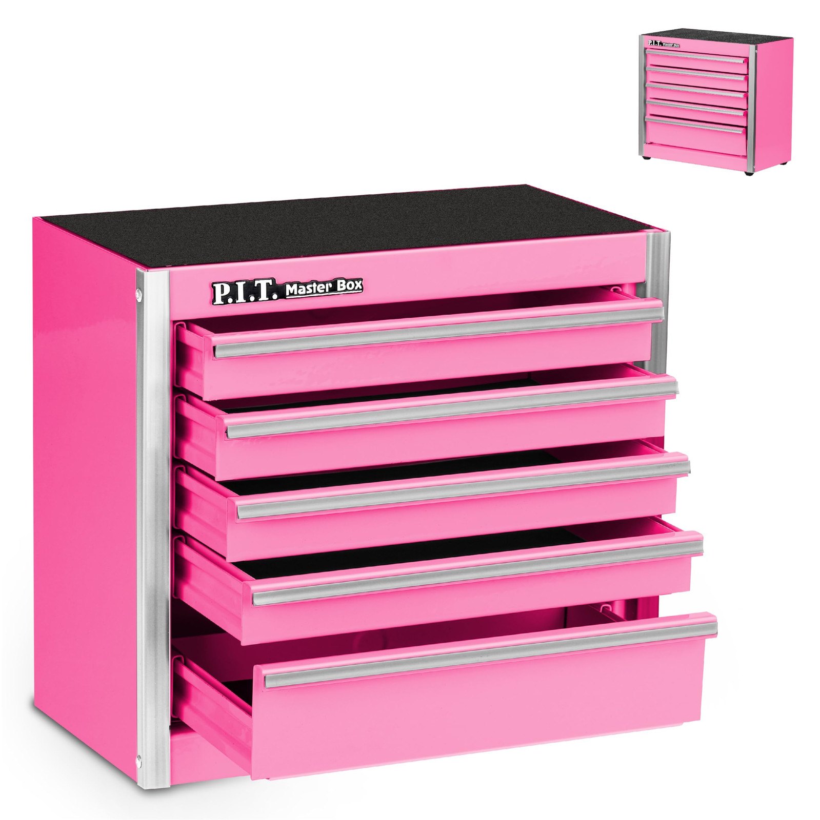 P.I.T. Mini Pink Tool Box, Portable 5-Drawer Micro Roll Cab Steel Stackable T...