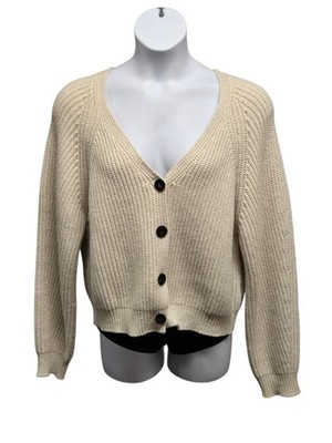 Rails Womens Large Beige Cropped Josie Cardigan Sweater Merino Blend Casual 