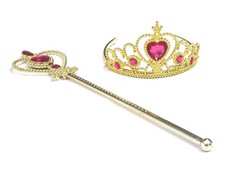 Frozen Crown Tiara and Wand Set Silver Heart Jewel Gold Rose