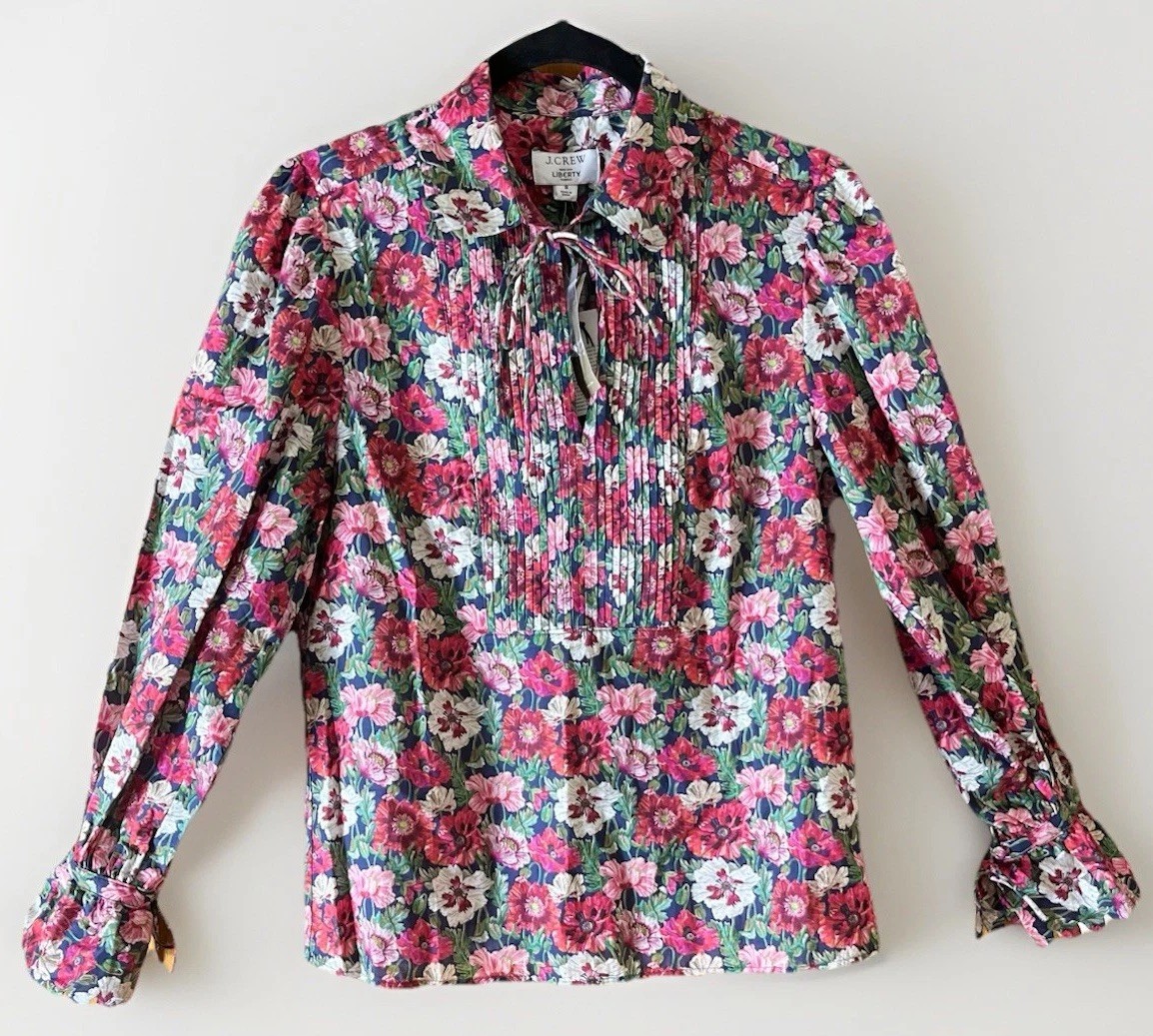 J.Crew Floral Blouse Liberty Poppy Amelie Print Scallop Pin-Tuck Shirt PreppyNWT