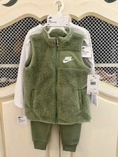 Nike 3 Piece Set Boys XS Size 4 Shirt Vest Pants Oil Green Swoosh NWT   