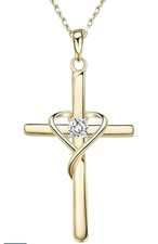 Simple Heart Design Round Zircon Cross Necklaces Gold Plated Necklaces Women