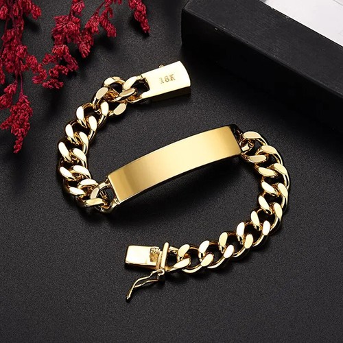 18k Gold-Color 10mm Chain Bracelets For Man Women High Quality Fashion Jewelry