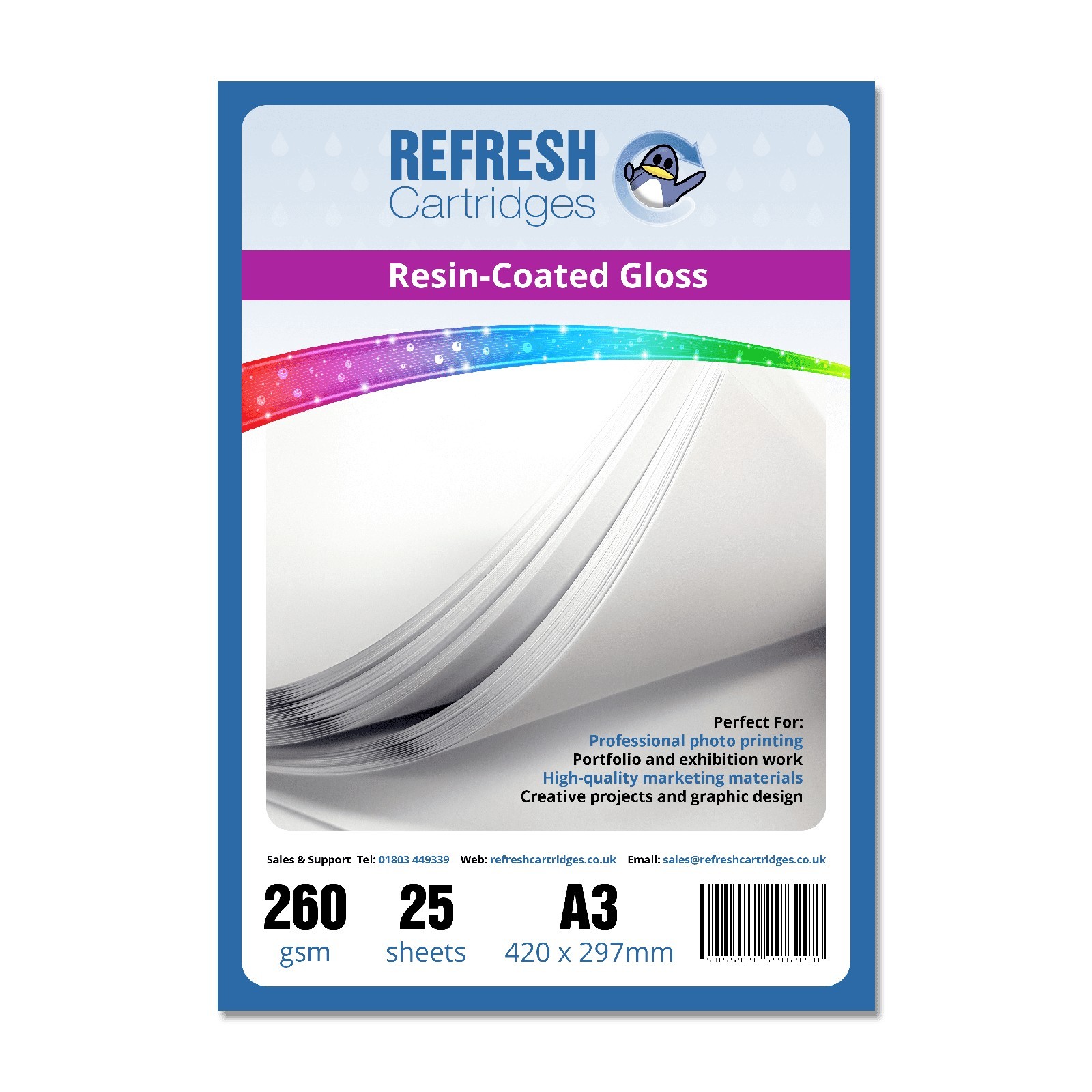 Refresh Cartridges Glossy Resin Coated (Micro Porous) A3 Inkjet Printer Photo Pa