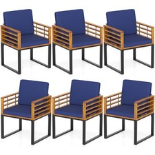 Patio Dining Chairs Set of 6 w/ Seat Back Cushions & Heavy-Duty Metal Support