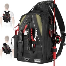 Fishing Backpack Sling Bag with Rod Holder - Tackle Box Gifts for Men Women