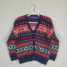 Vintage GAP Cardigan Sweater Kids XL Fair Isle Geometric Holiday Colorful Chunky