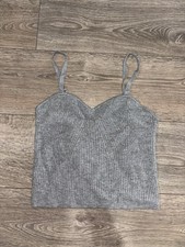 Wild Fable Gray Ribbed Corset Cami Tank Top Crop Adjustable Strap Women s M
