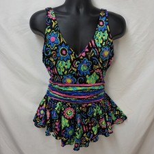 VINTAGE CATALINA ABSTRACT FLORAL PIN UP ONE PIECE SWIMSUIT SKIRT SIZE 14 USA