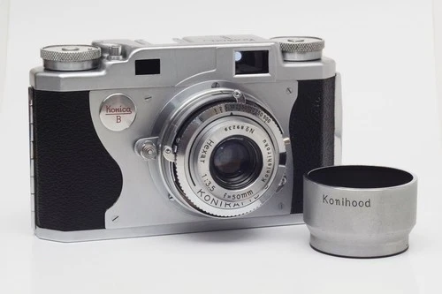 [SERVICED] Konica II Rangefinder 35mm Film Camera 50mm F/3.5 Hexar Lens &Hood