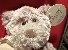 DEMDACO Christmas Giving Bear 10 In Brown Santa Beanie Surface Washable USA NWT