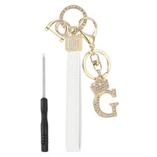 Leather Wristlet Keychain, Crown Design Letter g Keychains