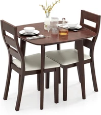 Giantex 3-Piece Dining Table Set for 2, Wooden Square Kitchen Table and 2 Chairs