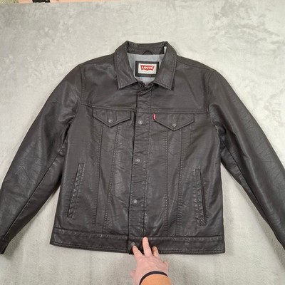 Levis Kunstleder Trucker Jacke Herren Large Schwarz Vintage Classic Western Wear