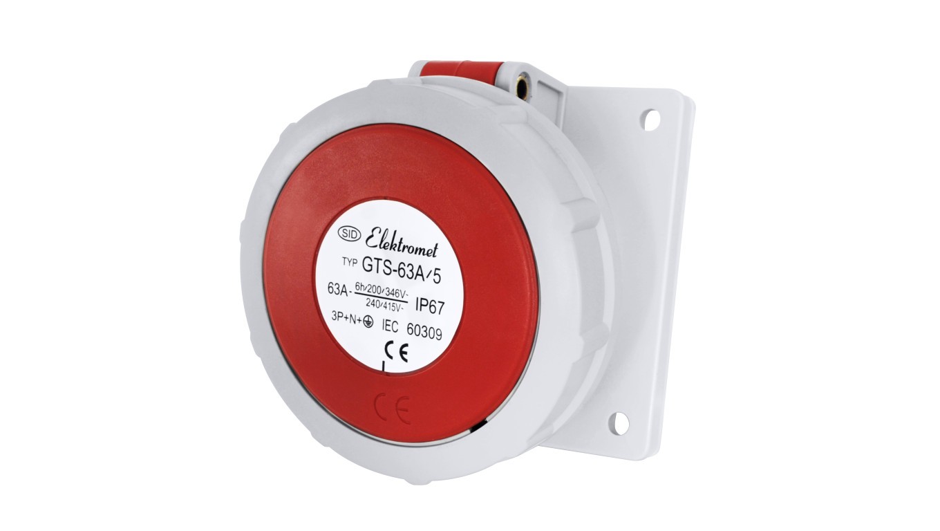 63A/400V 5P IP67 6h Slanted Panel Socket 3P+N+Z GTS 921828