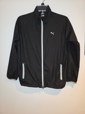 Puma Track Jacket Windbreaker Light Weight Youth Large Black White Stripes Coat